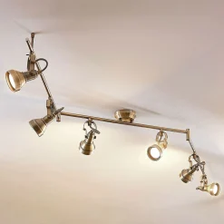 Lindby plafondlamp Perseas, 180 cm, 6-lamps, antiek messing, GU10