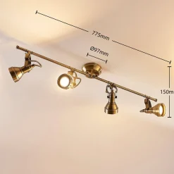 Lindby plafondlamp Perseas, 78 cm, 4-lamps, antiek messing, GU10