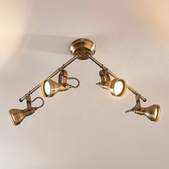 Lindby plafondlamp Perseas, 78 cm, 4-lamps, antiek messing, GU10