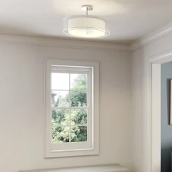 Lindby plafondlamp Pikka, wit, textiel, Ø 50 cm, E27