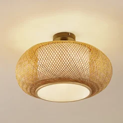 Lindby plafondlamp Romaine, bamboe, naturel/wit, Ø 50 cm