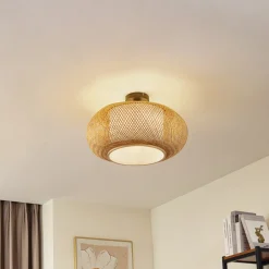 Lindby plafondlamp Romaine, bamboe, naturel/wit, Ø 50 cm