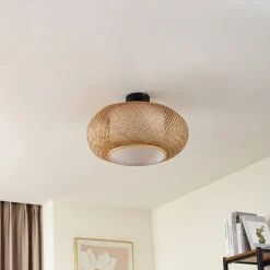 Lindby plafondlamp Romaine, bamboe, naturel/wit, Ø 50 cm