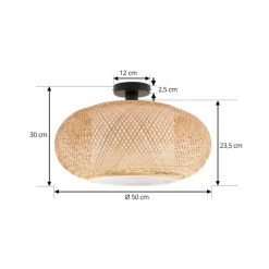 Lindby plafondlamp Romaine, bamboe, naturel/wit, Ø 50 cm