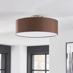 Lindby plafondlamp Sebatin, Ø 40 cm, lichtbruin, stof, E27
