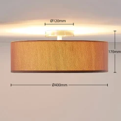 Lindby plafondlamp Sebatin, Ø 40 cm, lichtbruin, stof, E27