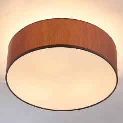 Lindby plafondlamp Sebatin, Ø 40 cm, lichtbruin, stof, E27