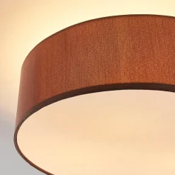 Lindby plafondlamp Sebatin, Ø 40 cm, lichtbruin, stof, E27