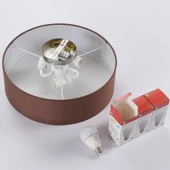 Lindby plafondlamp Sebatin, Ø 40 cm, lichtbruin, stof, E27