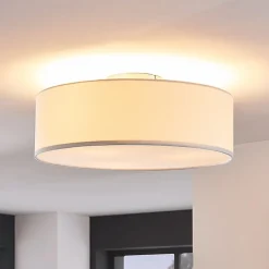 Lindby plafondlamp Sebatin, Ø 40 cm, beige, stof, E27