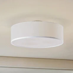 Lindby plafondlamp Sebatin, Ø 40 cm, beige, stof, E27