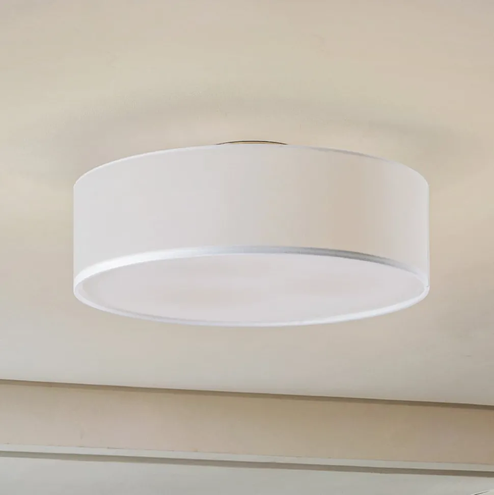 Lindby plafondlamp Sebatin, Ø 40 cm, beige, stof, E27