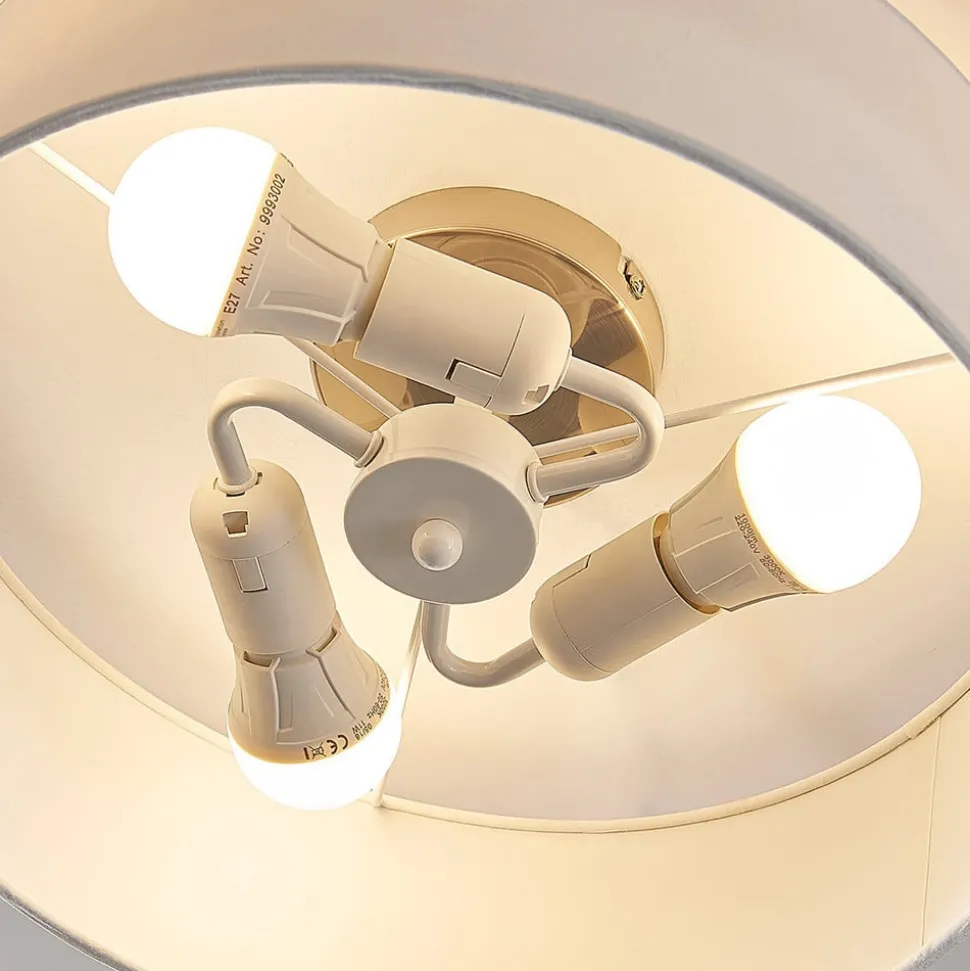 Lindby plafondlamp Sebatin, Ø 40 cm, beige, stof, E27