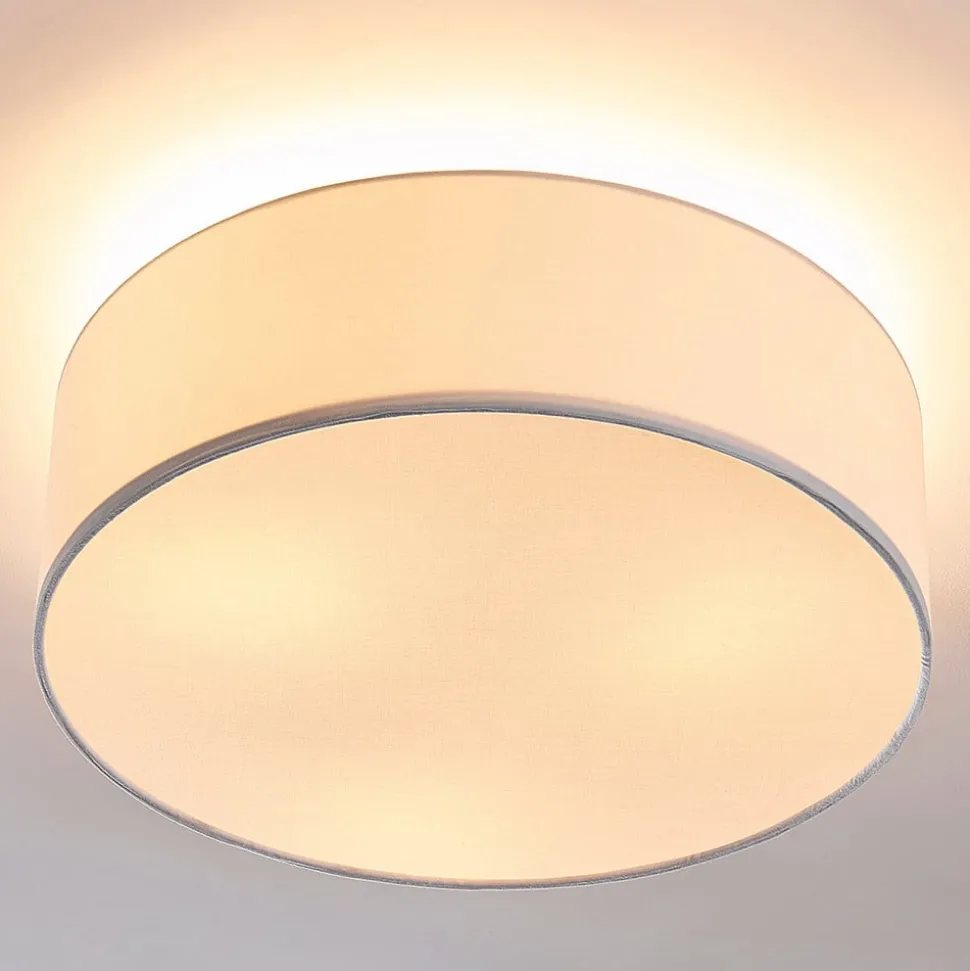 Lindby plafondlamp Sebatin, Ø 40 cm, beige, stof, E27