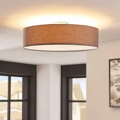 Lindby plafondlamp Sebatin, Ø 50 cm, grijs, stof, E27