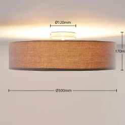 Lindby plafondlamp Sebatin, Ø 50 cm, grijs, stof, E27