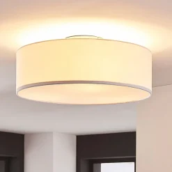 Lindby plafondlamp Sebatin, Ø 40 cm, wit, stof, E27