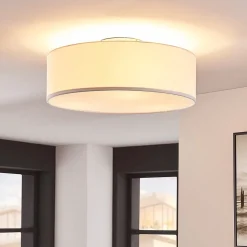 Lindby plafondlamp Sebatin, Ø 40 cm, wit, stof, E27