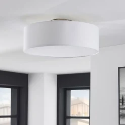 Lindby plafondlamp Sebatin, Ø 40 cm, wit, stof, E27