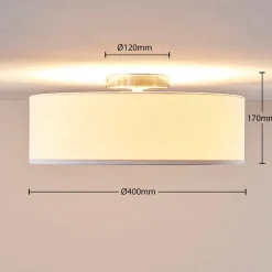 Lindby plafondlamp Sebatin, Ø 40 cm, wit, stof, E27