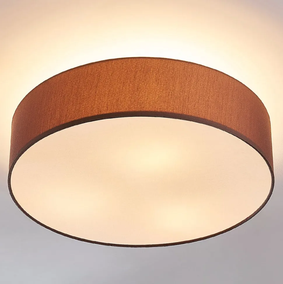 Lindby plafondlamp Sebatin, Ø 50 cm, lichtbruin, stof, E27