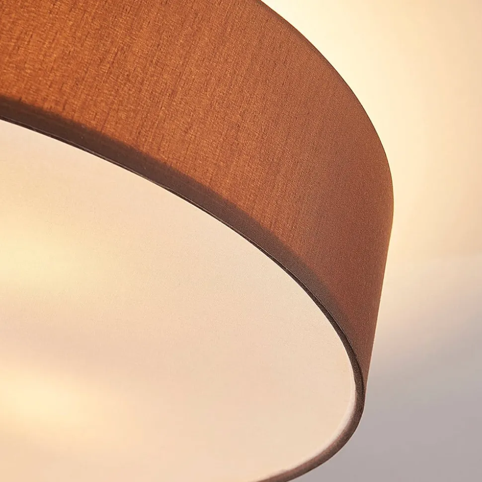 Lindby plafondlamp Sebatin, Ø 50 cm, lichtbruin, stof, E27