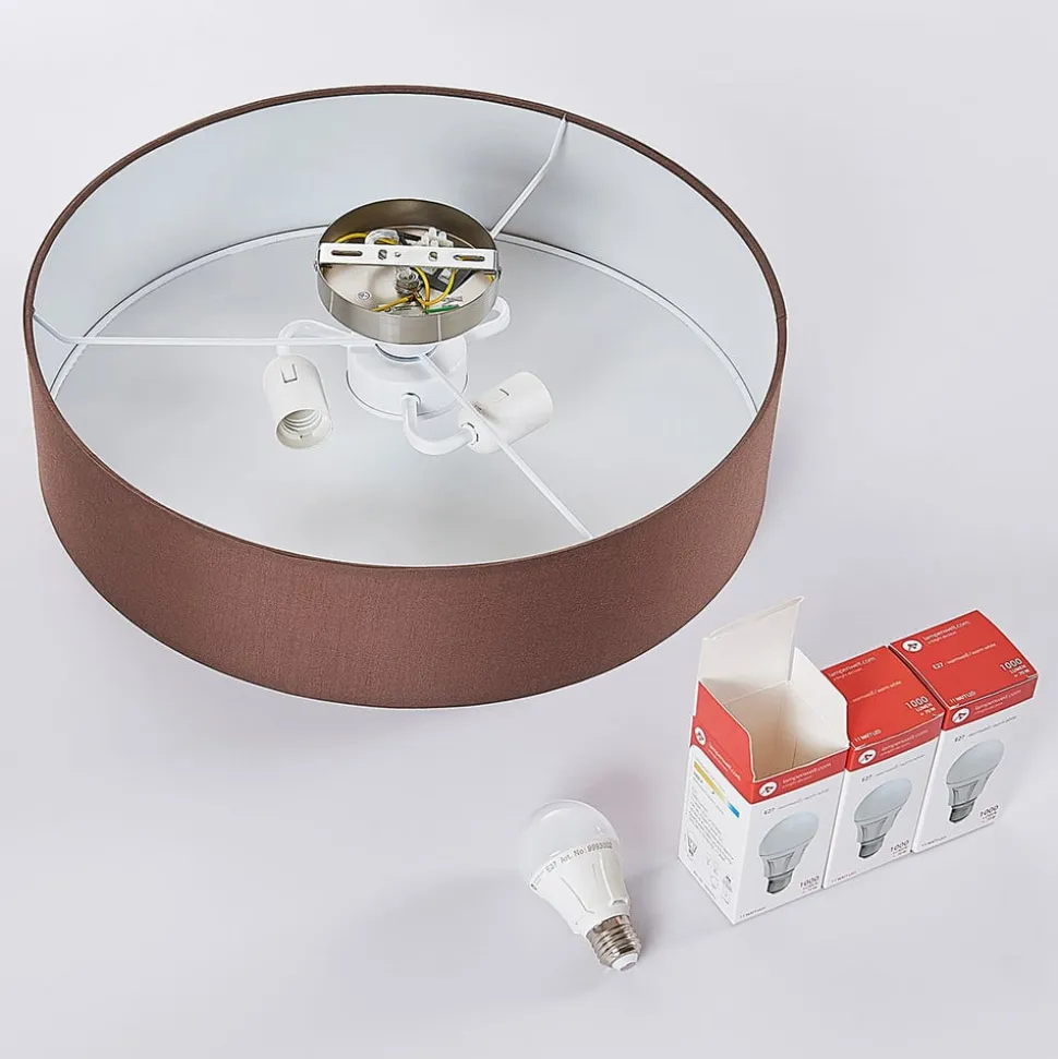 Lindby plafondlamp Sebatin, Ø 50 cm, lichtbruin, stof, E27