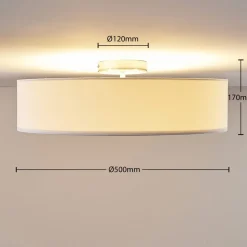 Lindby plafondlamp Sebatin, Ø 50 cm, wit, stof, E27