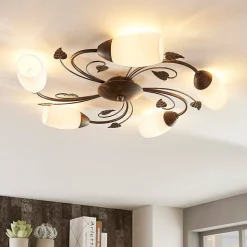 Lindby plafondlamp Stefania, 5-lamps, zwart/goud, Ø58cm