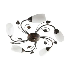 Lindby plafondlamp Stefania, 5-lamps, zwart/goud, Ø58cm