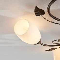 Lindby plafondlamp Stefania, 5-lamps, zwart/goud, Ø58cm