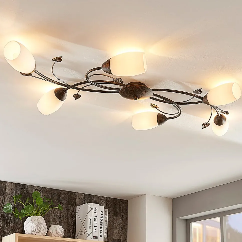 Lindby plafondlamp Stefania, 6-lamps, zwart/goud, 68cm