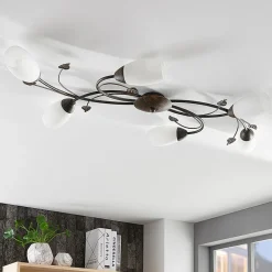 Lindby plafondlamp Stefania, 6-lamps, zwart/goud, 68cm