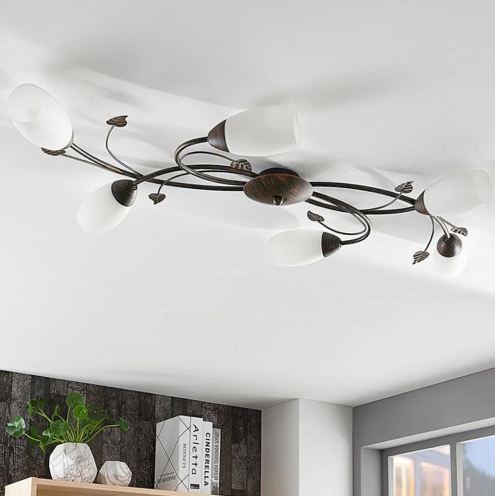 Lindby plafondlamp Stefania, 6-lamps, zwart/goud, 68cm