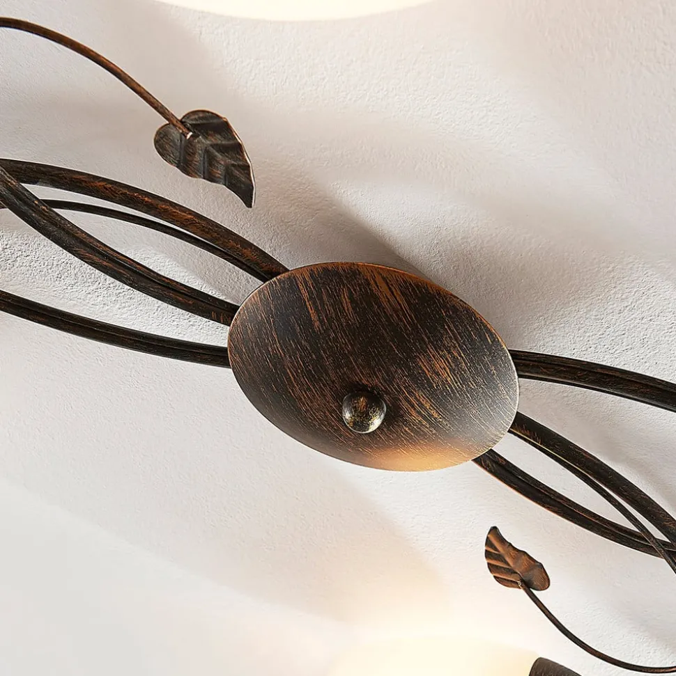 Lindby plafondlamp Stefania, 6-lamps, zwart/goud, 68cm