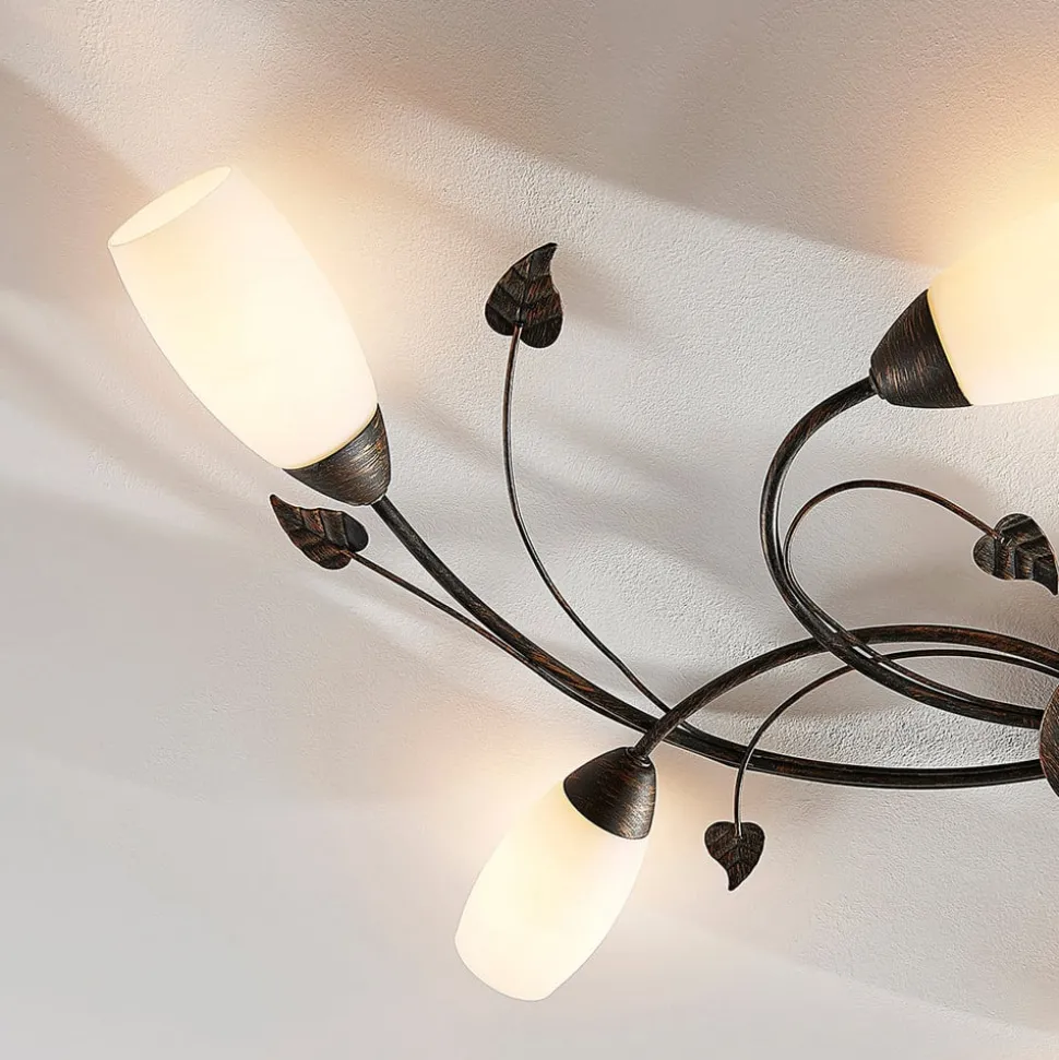 Lindby plafondlamp Stefania, 6-lamps, zwart/goud, 68cm