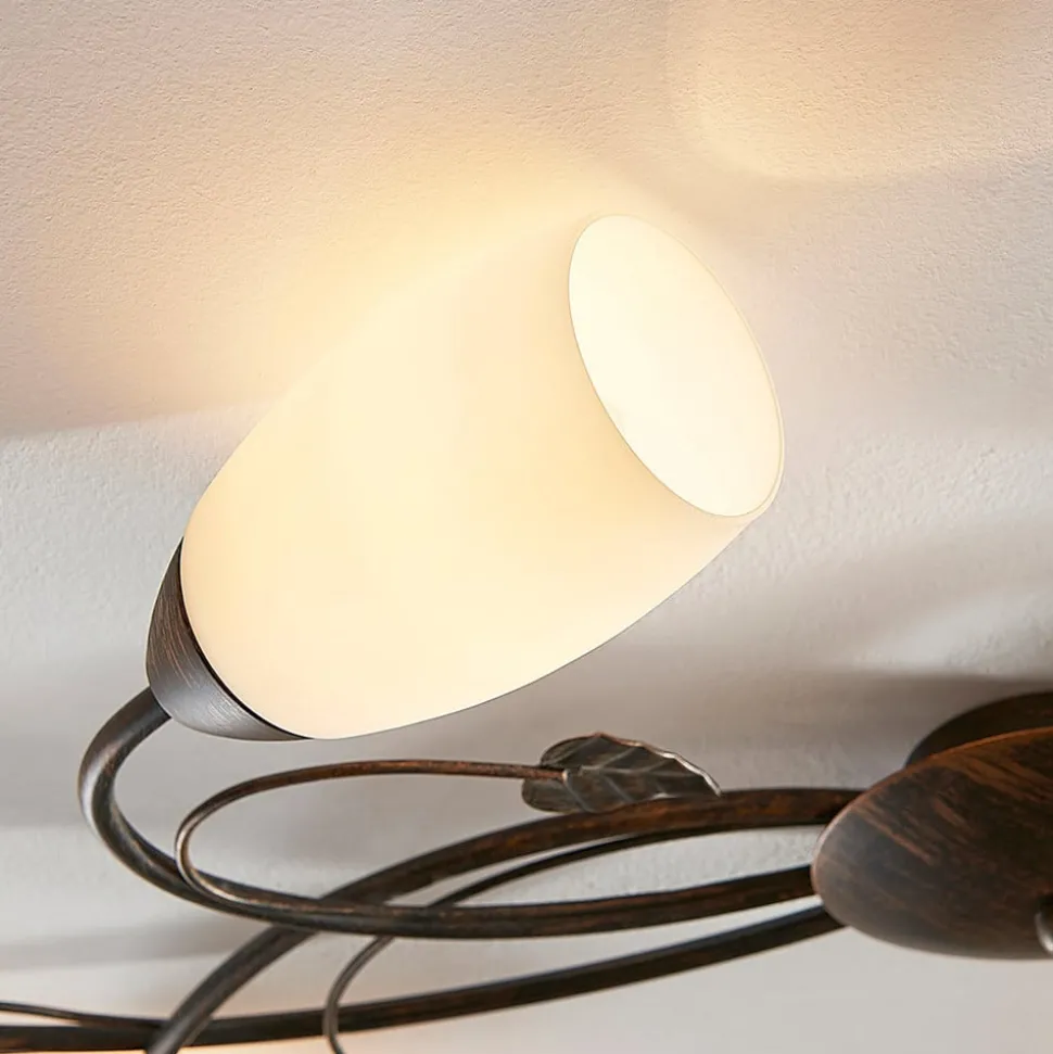 Lindby plafondlamp Stefania, 6-lamps, zwart/goud, 68cm