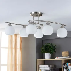 Lindby plafondlamp Svean, 6-lamps, wit, glas, lengte 75cm