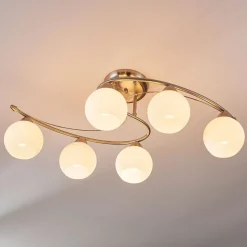 Lindby plafondlamp Svean, 6-lamps, wit, glas, lengte 75cm