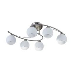 Lindby plafondlamp Svean, 6-lamps, wit, glas, lengte 75cm