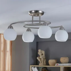 Lindby plafondlamp Svean, 4-lichts, wit, glas, lengte 42,5cm