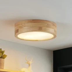 Lindby plafondlamp Tanju, Ø 30 cm, 2-lamps, eikenhout, E27