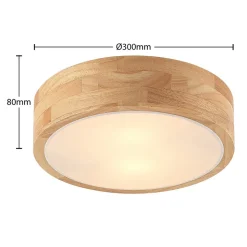 Lindby plafondlamp Tanju, Ø 30 cm, 2-lamps, eikenhout, E27