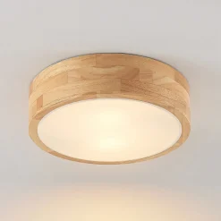 Lindby plafondlamp Tanju, Ø 30 cm, 2-lamps, eikenhout, E27