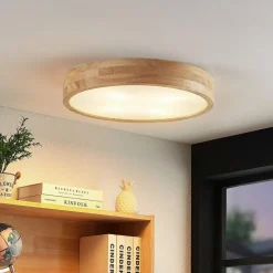 Lindby plafondlamp Tanju, Ø 50 cm, 4-lamps, eikenhout, E27