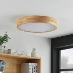 Lindby plafondlamp Tanju, Ø 50 cm, 4-lamps, eikenhout, E27