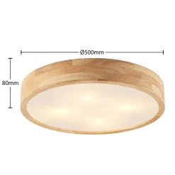 Lindby plafondlamp Tanju, Ø 50 cm, 4-lamps, eikenhout, E27