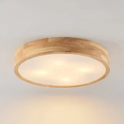 Lindby plafondlamp Tanju, Ø 50 cm, 4-lamps, eikenhout, E27