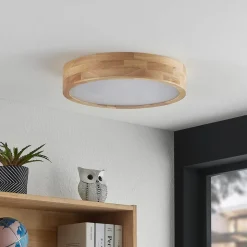 Lindby plafondlamp Tanju, Ø 40 cm, 3-lamps, eikenhout, E27