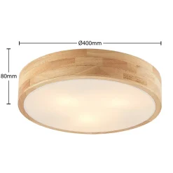 Lindby plafondlamp Tanju, Ø 40 cm, 3-lamps, eikenhout, E27